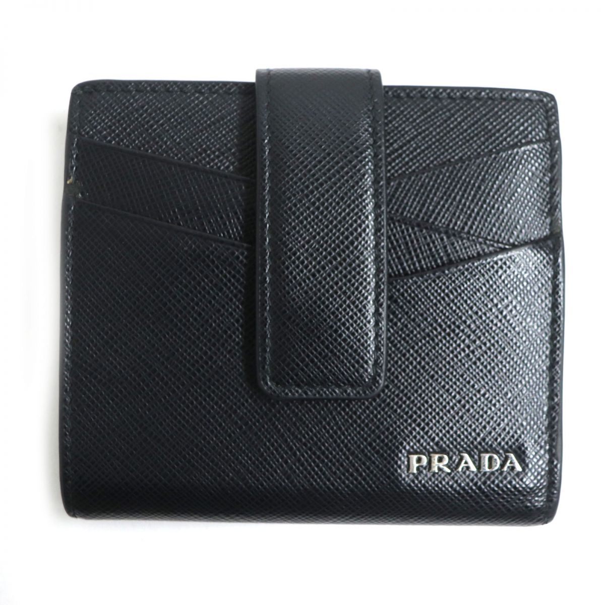 極美品▽PRADA プラダ 2MC063 サフィアーノ シルバーロゴ金具付き 