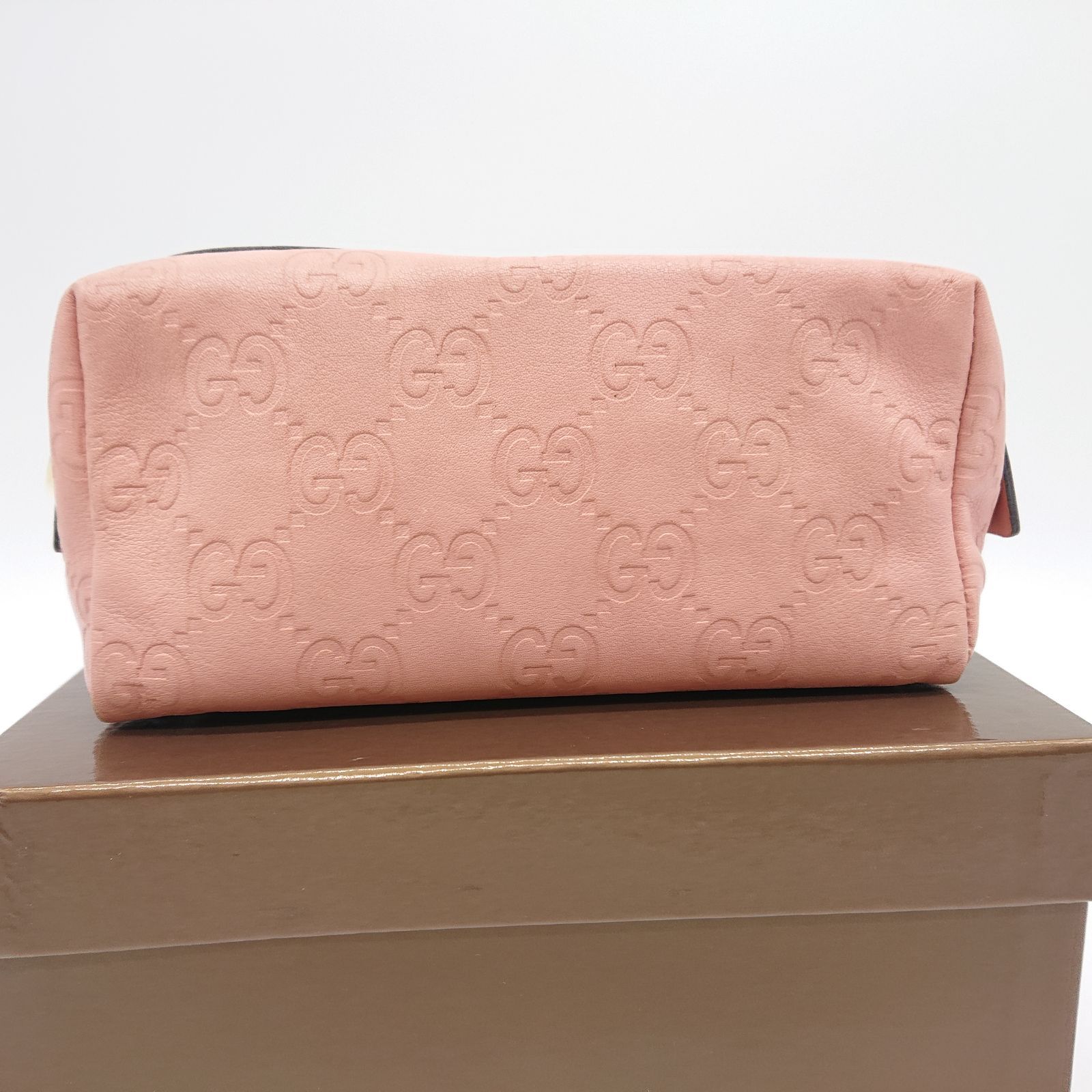 GUCCI グッチ ポーチ シマ GG ピンク レザー ハート メイク