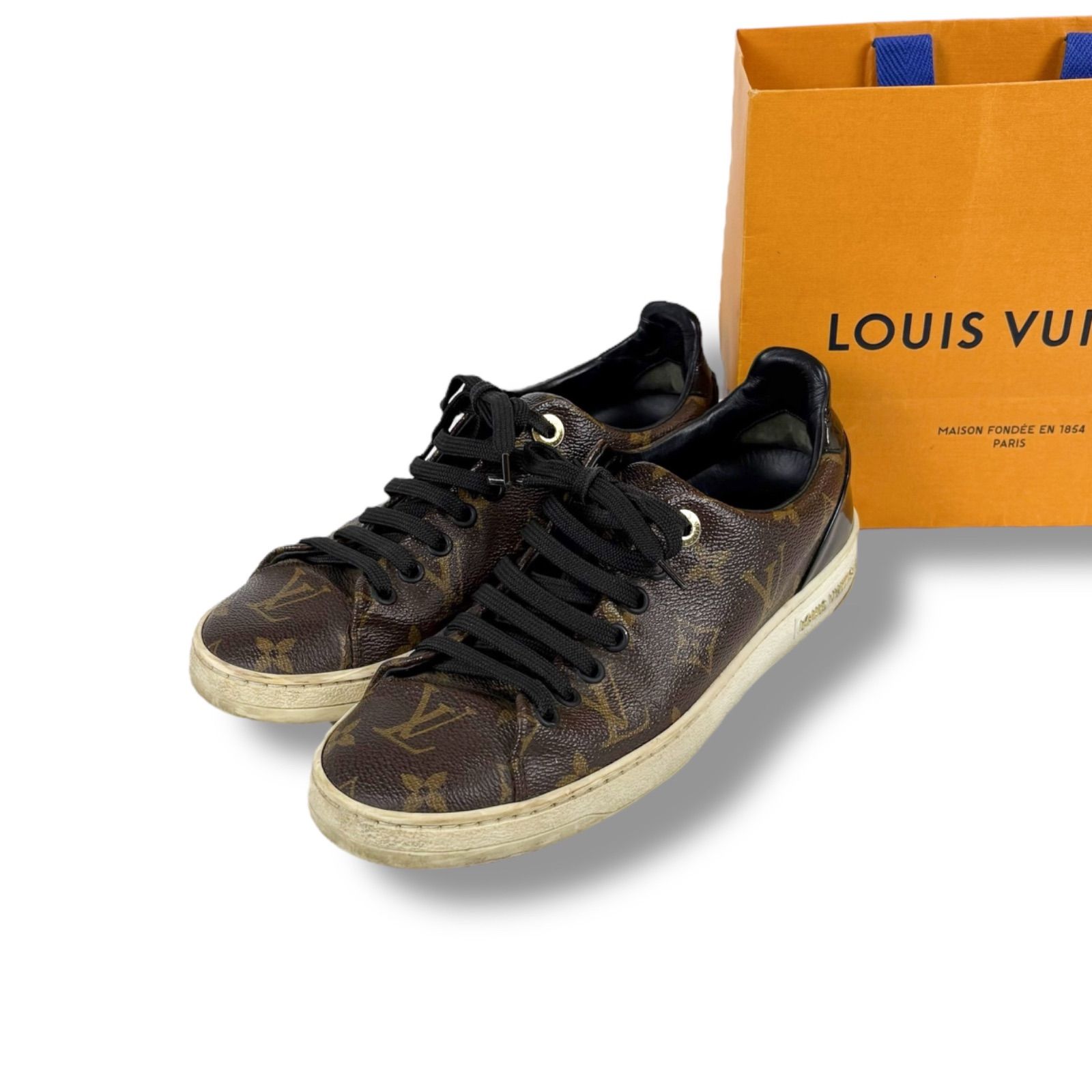 ルイヴィトン LOUIS VUITTON フロントローライン モノグラムレザー ローカット スニーカー ブラウン 35ハーフ 23.5cm