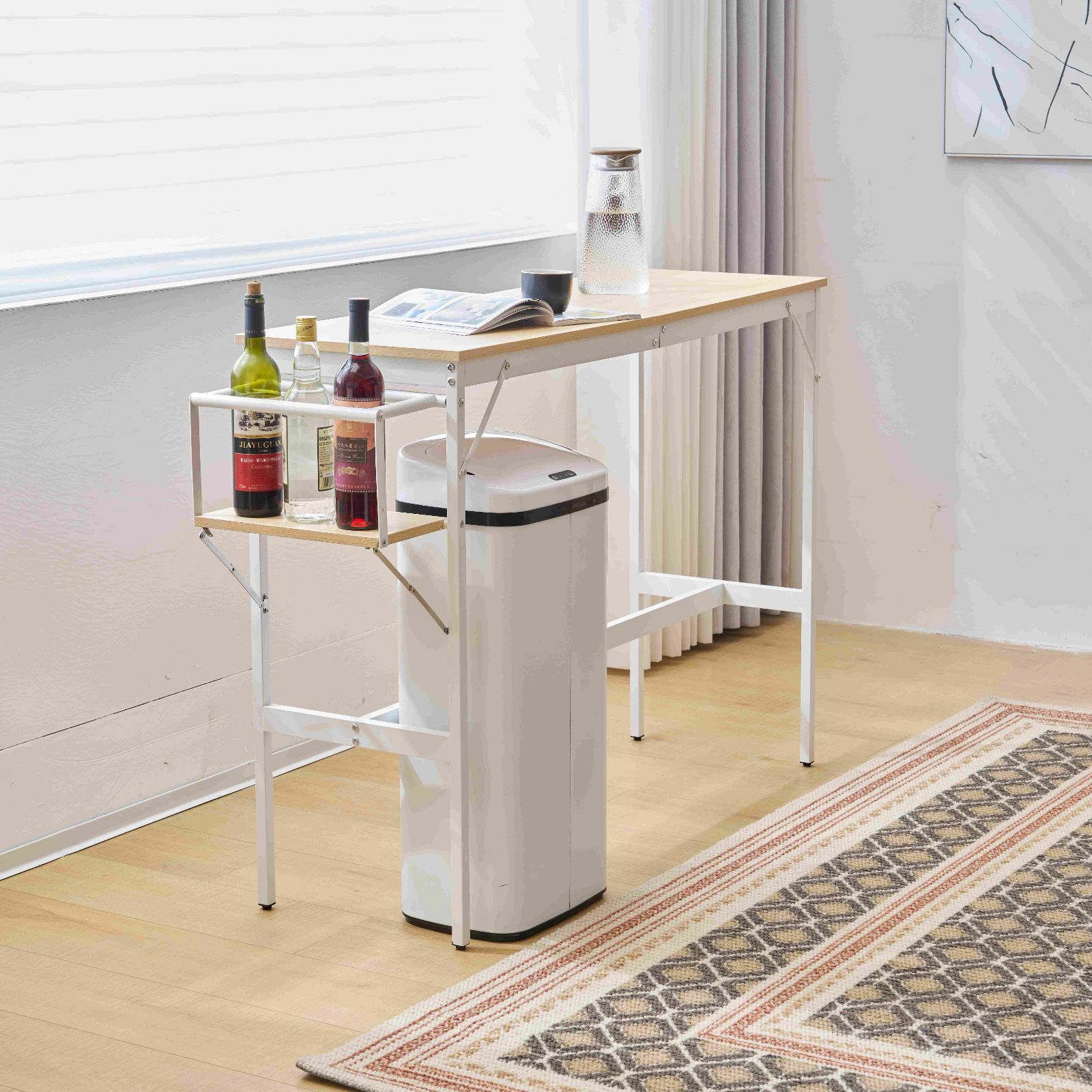 ナチュラル】カウンターテーブルスツール 3点セットハイテ