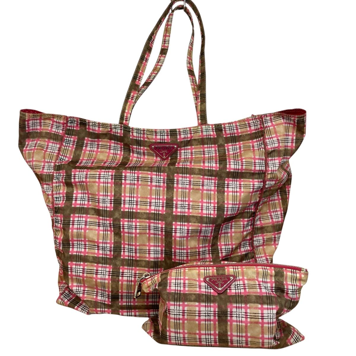 PRADA レトロ 風景柄 ナイロン トートバッグ PRADA（プラダ） ロゴプレート トートバッグ 2WAY ショルダーバッグ