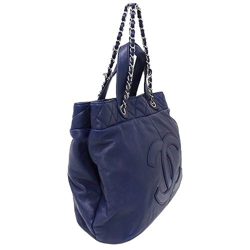 シャネル　マトラッセ コットン　レザー　ハンド　トートバッグ　ネイビー シャネル CHANEL バッグ マトラッセ レディース ブランド