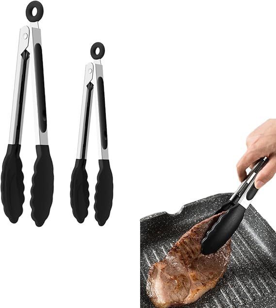 【在庫処分】Liroyal トング キッチントング (2本セット)調理トング シリコン 焼肉トング キャンプ バーベキュー 菜箸 BBQ 家庭用 万能トング 調理器具 食洗器対応 ロック式収納便利 ブラック