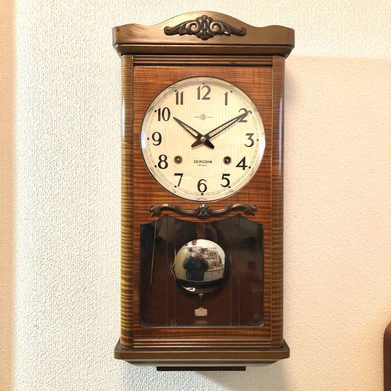 アンティーク 精工舎 宮型本打式 14日巻ボンボン柱時計 掛け時計