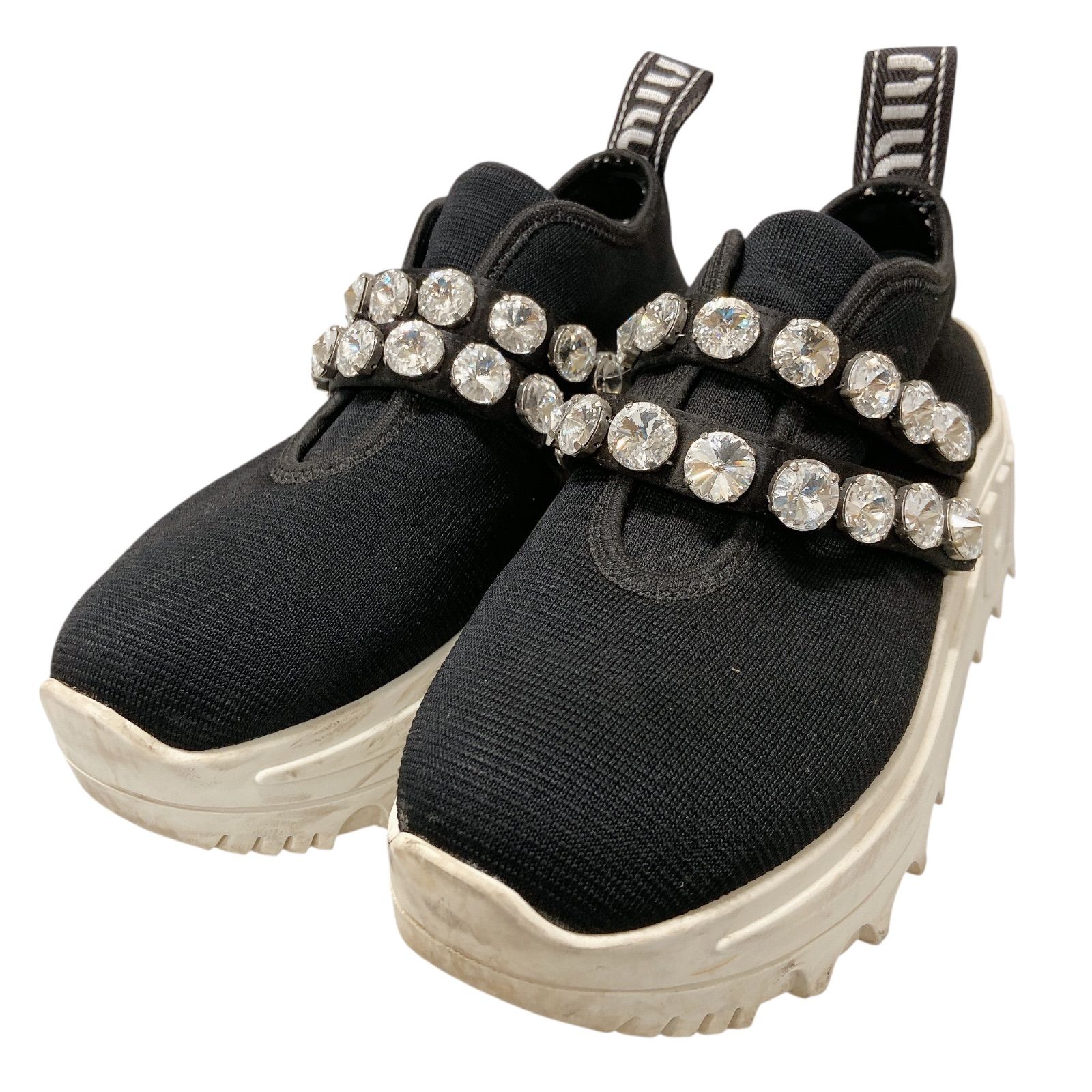 HR1 MIU MIU ミュウミュウ 厚底スニーカー ブラック ビジュー レディース 35 1|2