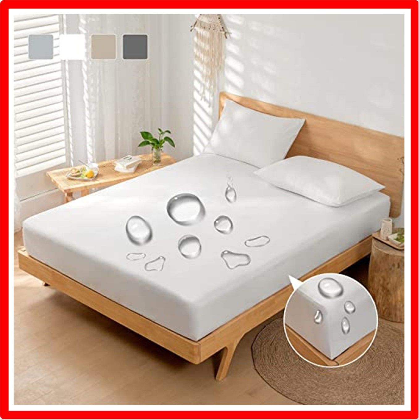 【匿名配送】 ダブル・140*200*30cm_ホワイト サンマドラ ボックスシーツ 防水シーツ シングル 側面防水 ダブル セミダブル クイーン 全面防水 五