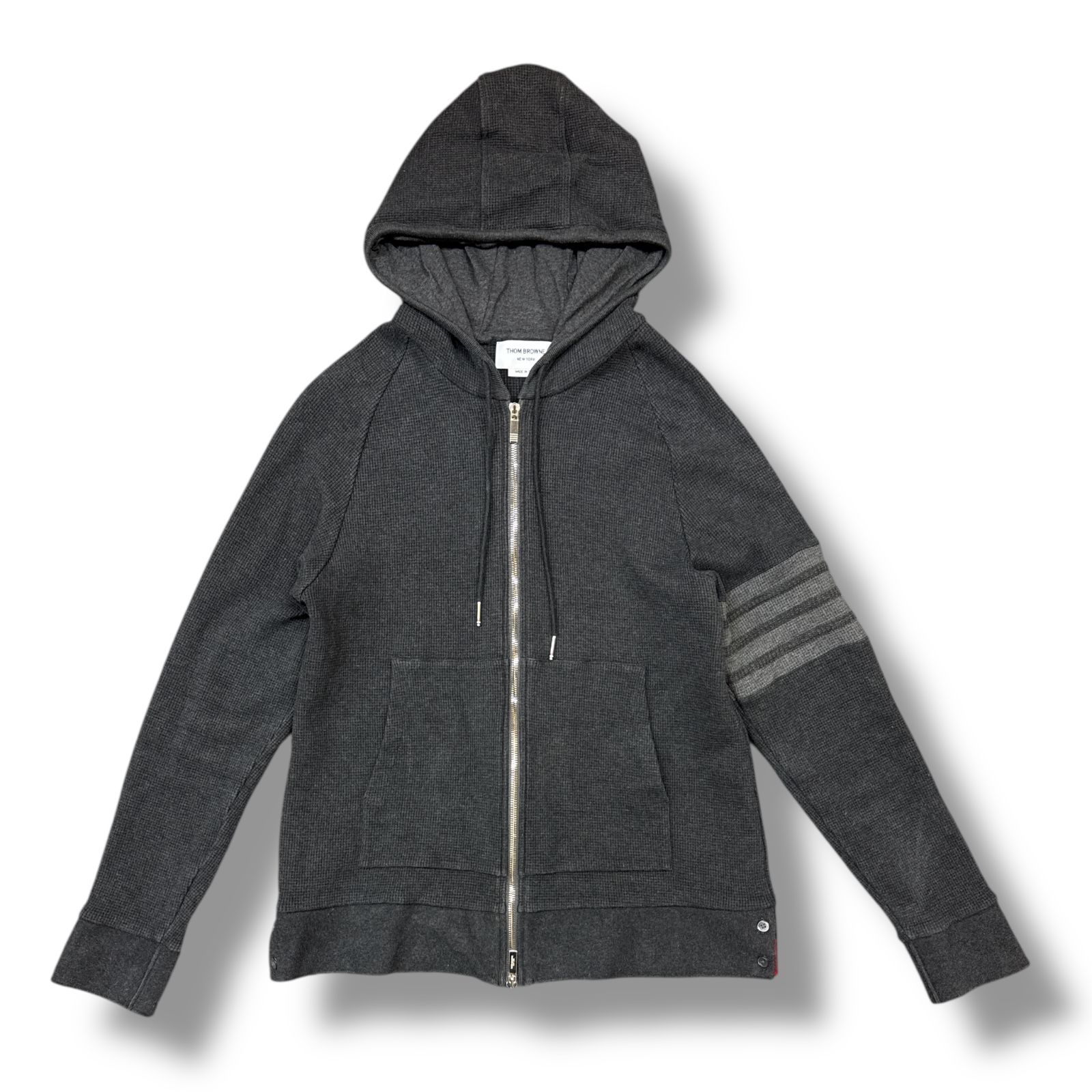 THOM BROWNE ワッフルラグランスリーブ4BARジップパーカー フーディー