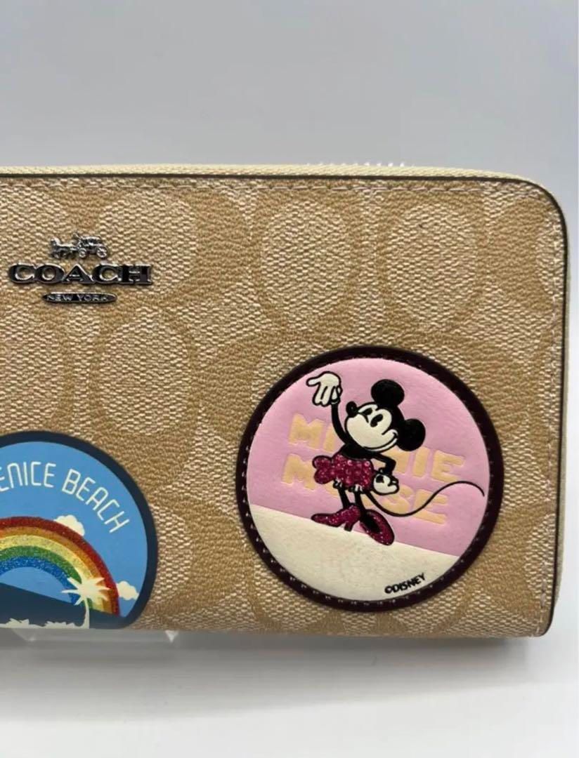 新品❣️COACH コーチ×ディズニー ミニーワッペン長財 レインボー-