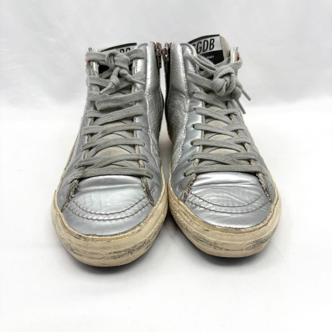 GOLDEN GOOSE ゴールデングース ハイカット スニーカー SLIDE シルバー スター 35