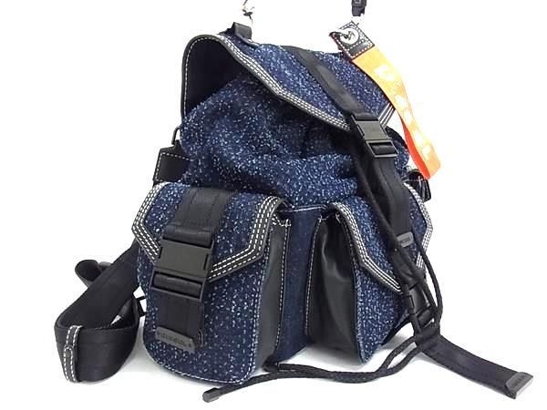 ディーゼル　バックパック　青　デニム　フラップ　巾着　DIESEL　本革　H ディーゼル バックパック 青 デニム フラップ 巾着 DIESEL 本革 H