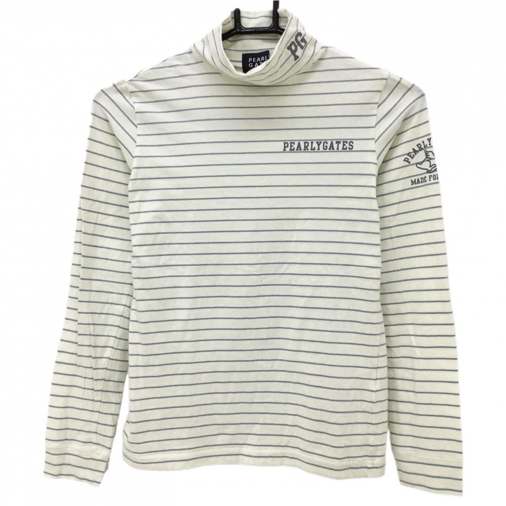 美品】パーリーゲイツ 長袖ハイネックシャツ アイボリー×グレー