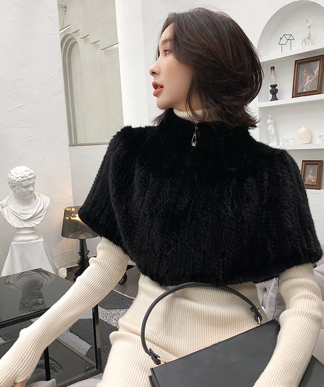 上質なミンク編み込みボレロケープポンチョ