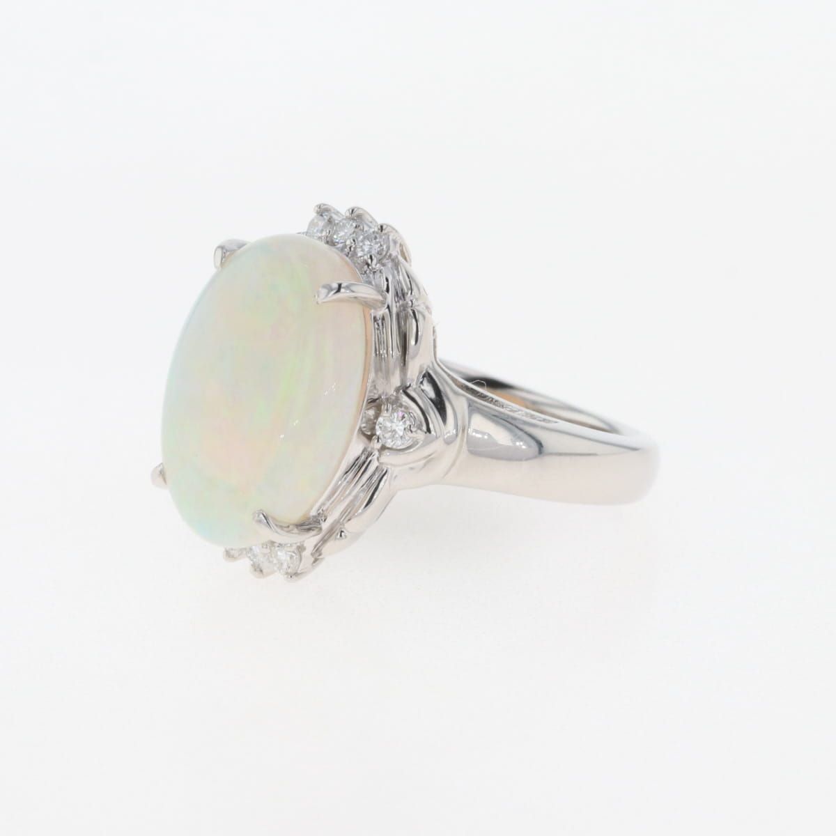 オパール デザインリング プラチナ 指輪 メレダイヤ リング 8号 Pt900  