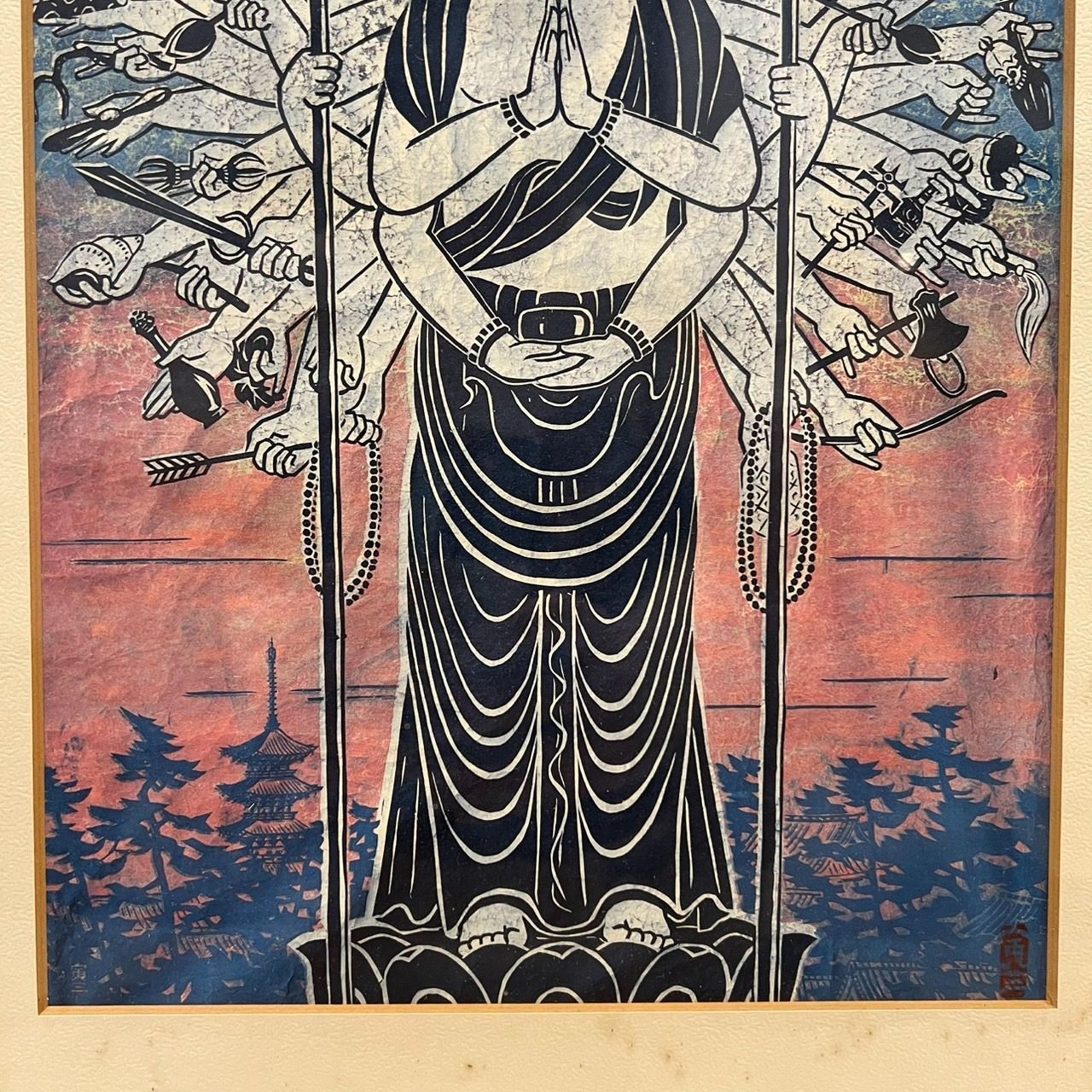 模写】千手観音菩薩 仏画 掛軸 仏教美術 仏教絵画 観音像 彩色和画