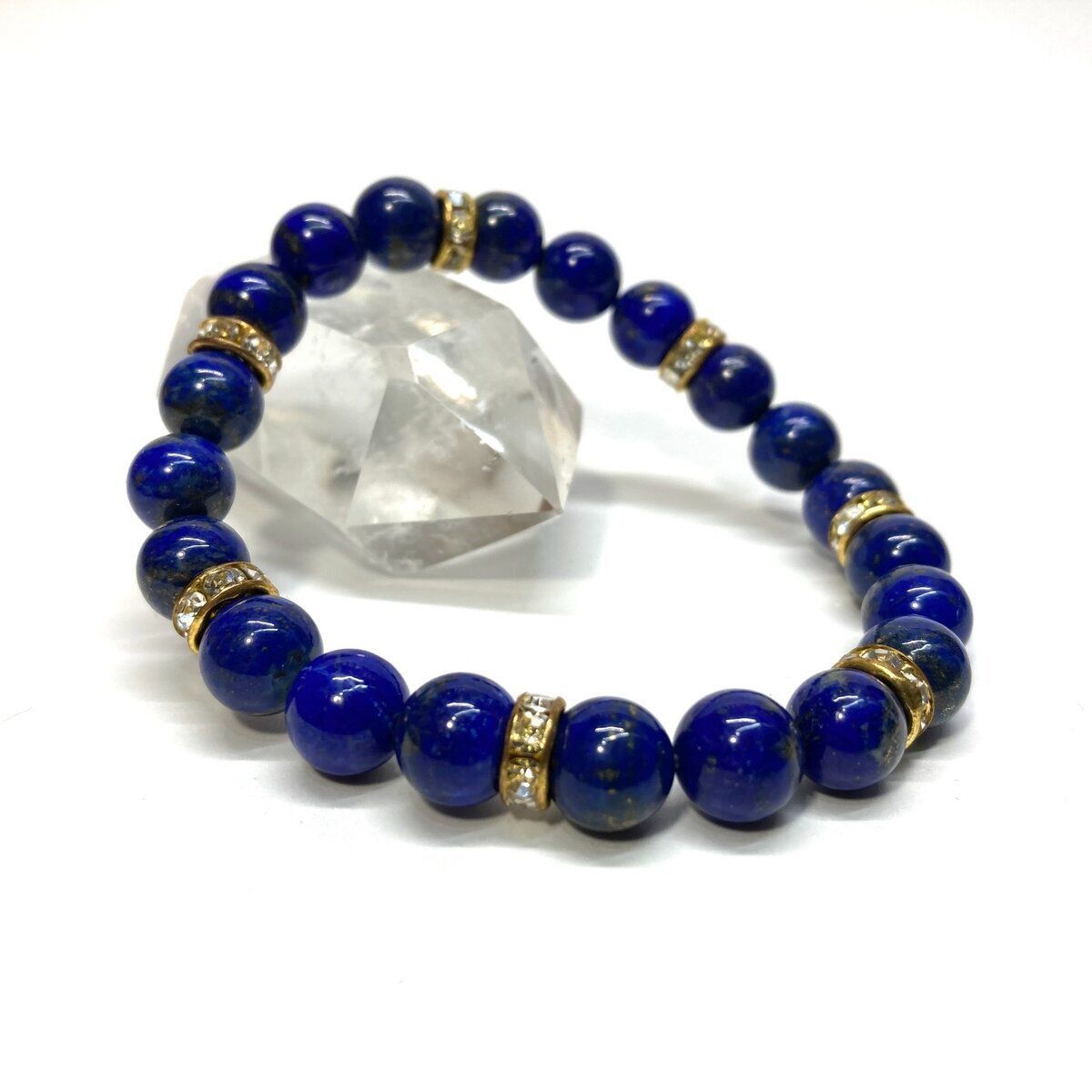 ラピスラズリ パワーストーン ブレスレット 天然石ブレス　(ロンデル：ゴールド)　8mm ♪