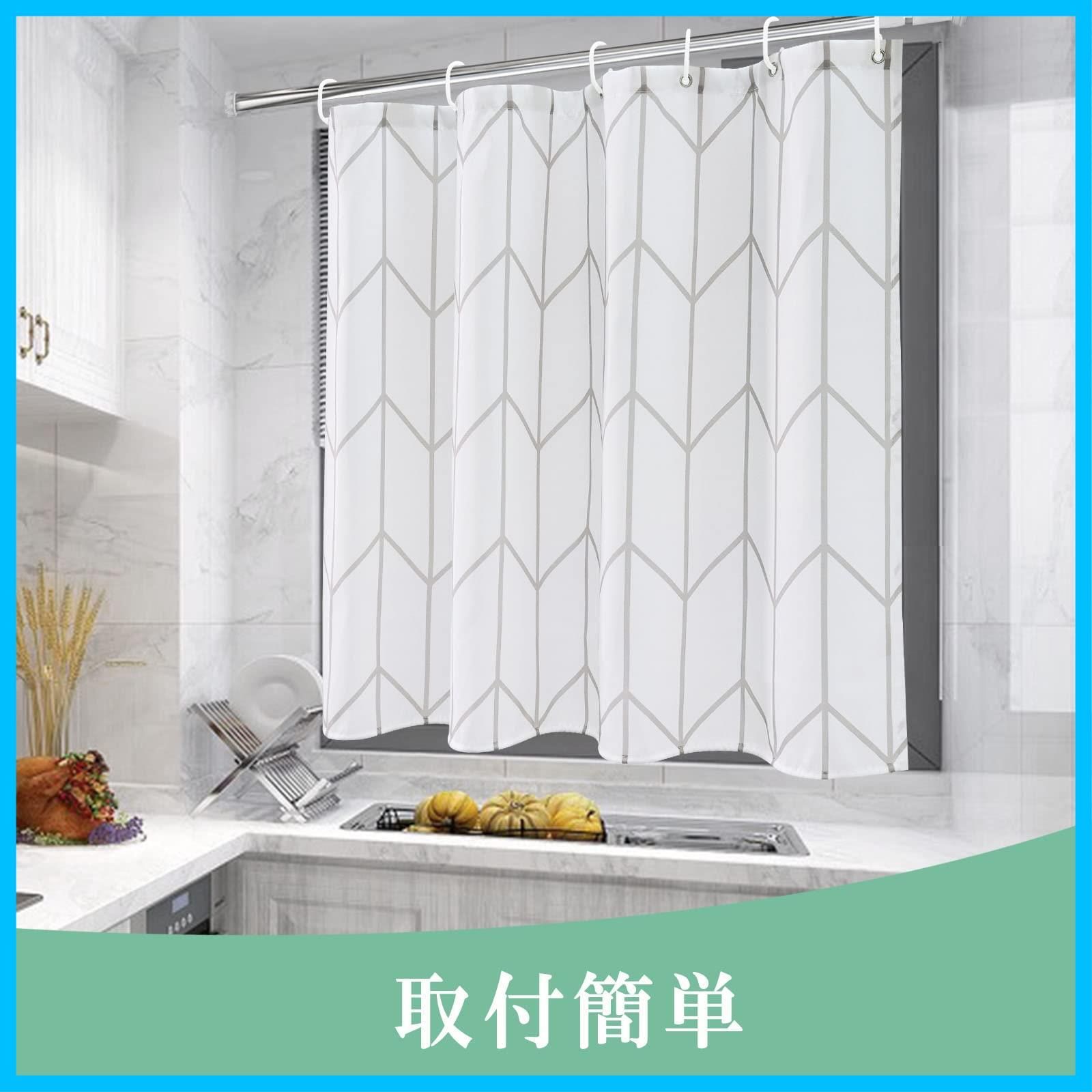 商品 取付簡単 洗濯可 リング付き 間仕切り カフェカーテン 60cm丈 ストライプ お風呂窓 浴室窓 ユニットバス 防カビ 短め ホワイト 防水 目隠し 小窓 シャワーカーテン AooHome WWW_OPDRERGINERDOGAN_COM