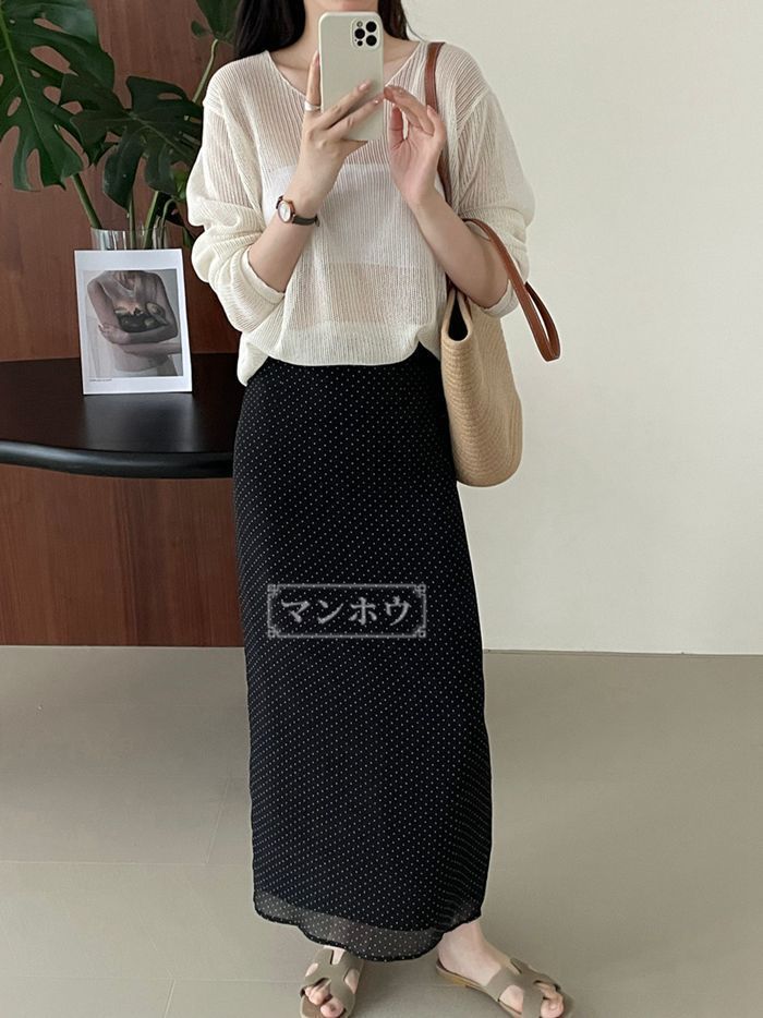 ロングスカート ボトムス レディース 秋タイト 長め ロング丈 スカート 水玉 きれいめ カジュアル 通勤 春 夏  taochuan41