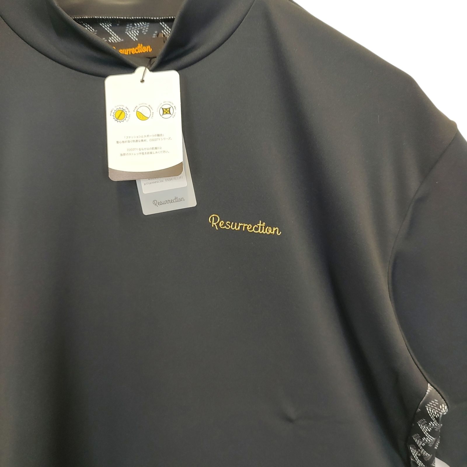 【新品】レザレクション　ゴルフ　半袖　モックネック　黒　メンズLサイズ Resurrection レザレクション ゴルフ 半袖 GMサイドライン