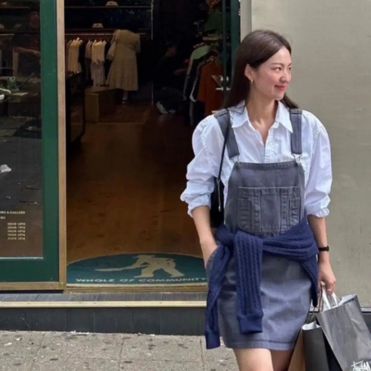 ged ポケット オーバーオール スカート サスペンダー スカート ONE PIECE ブラックデニム チャコール