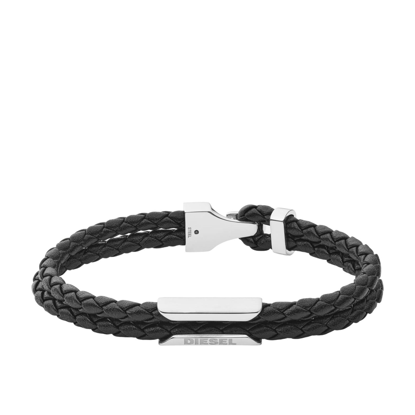新着商品 Diesel メンズ ステンレススチールとレザーブレスレット One Size レザー 宝石なし