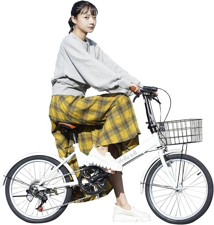 efficielt 折りたたみ自転車 軽量 RaQcy ラクシー 20インチ コンパクト 6段変速 カゴ ダイヤル式ロック ライト付き 折畳み自転車 折り畳み自転車 bicycle 通勤 通学(マットホワイト)