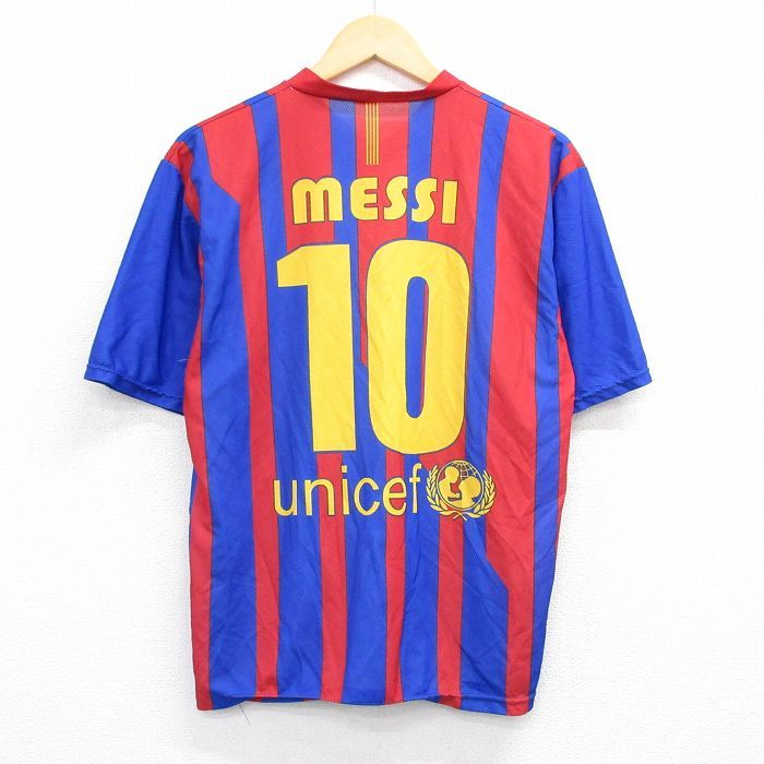 L/古着 半袖 Tシャツ メンズ バルセロナ メッシ 10 Vネック 青他
