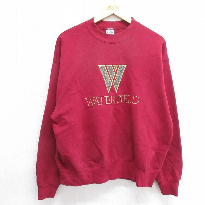 XL/古着 フルーツオブザルーム 長袖 スウェット メンズ 90s WATER FIELD 刺繍 クルーネック エンジ 24nov07 中古 スエット トレーナー トッ