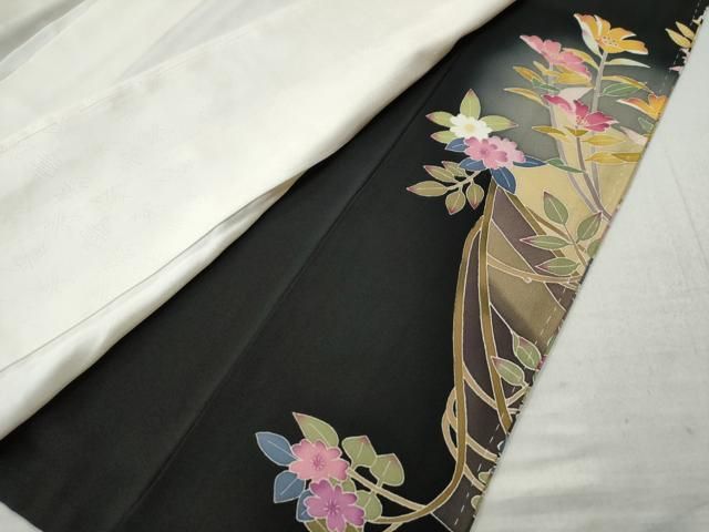 平和屋着物○豪華黒留袖 友禅 作家物 花鳥文 暈し染め 反端付き 正絹