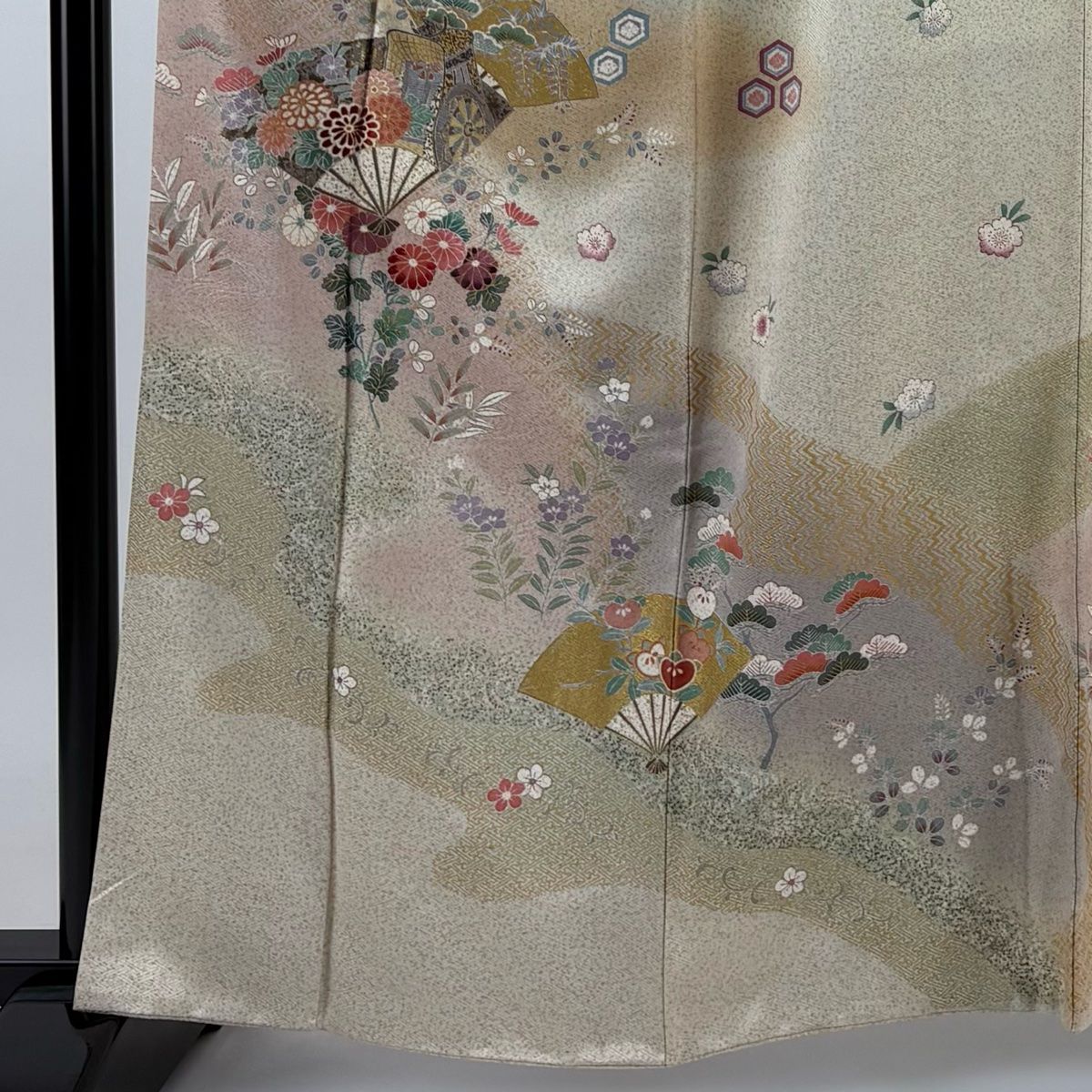 訪問着 身丈160.5cm 裄丈65.5cm M 袷 蒼風 落款 扇 草花 金彩