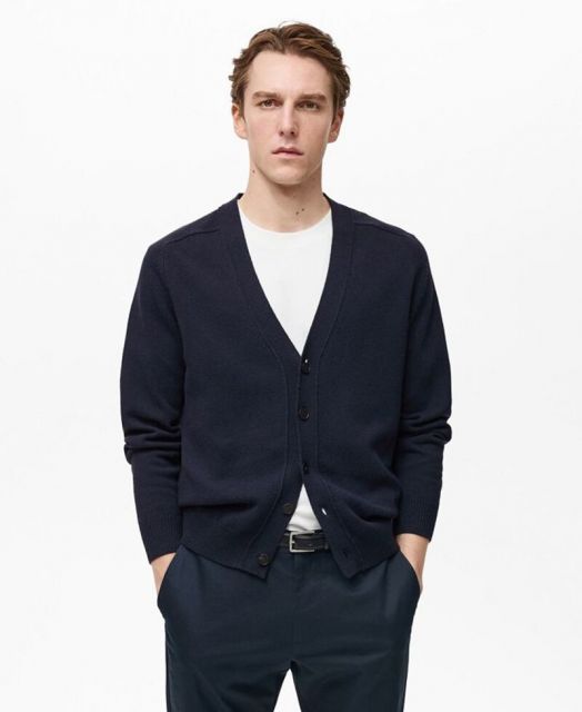 【送料無料】 マンゴ メンズ ニット・セーター アウター Men's Knitted Cotton Cardigan Night Blue
