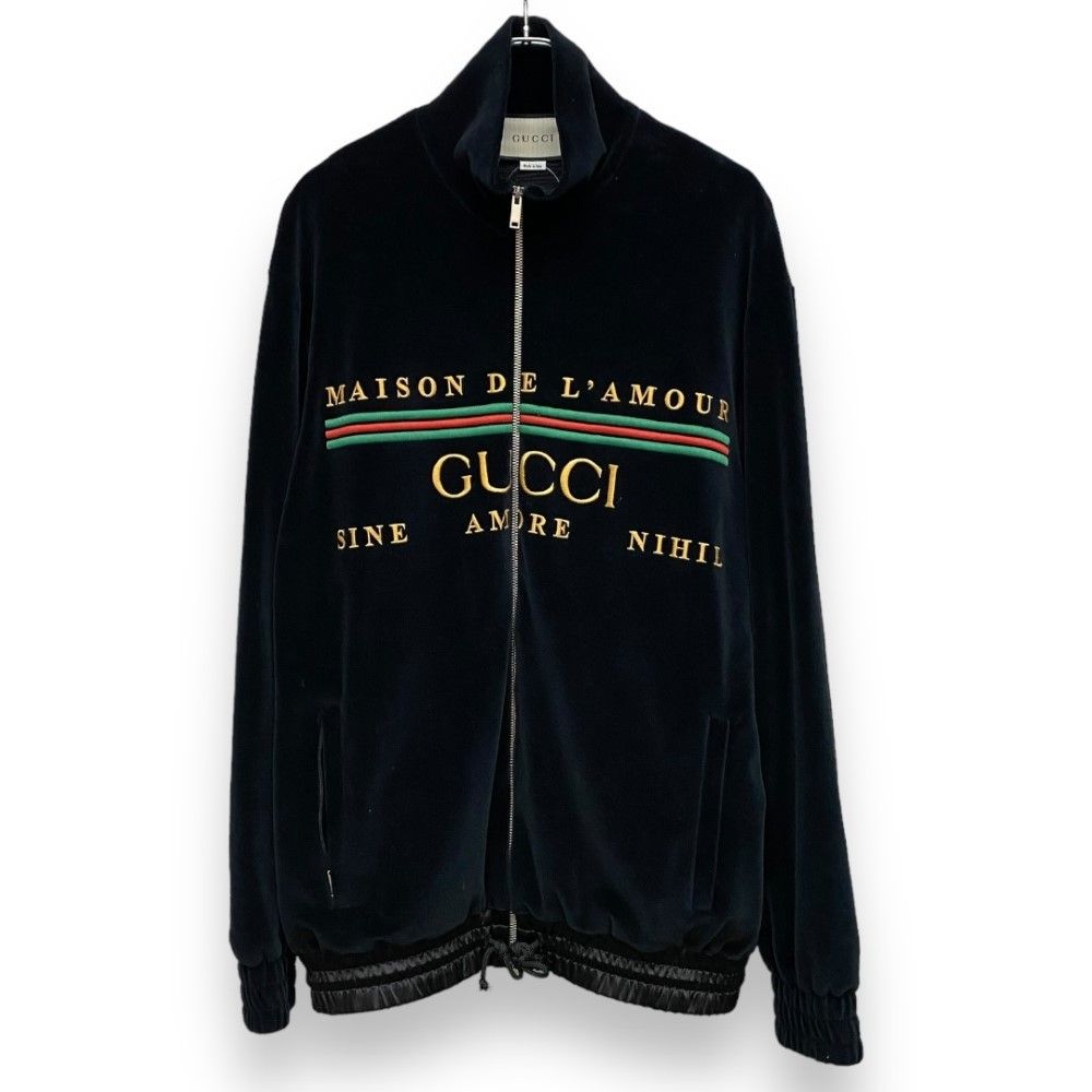 GUCCI 20SS Men's Black Logo Embroidered Jacket ベロアトラック 