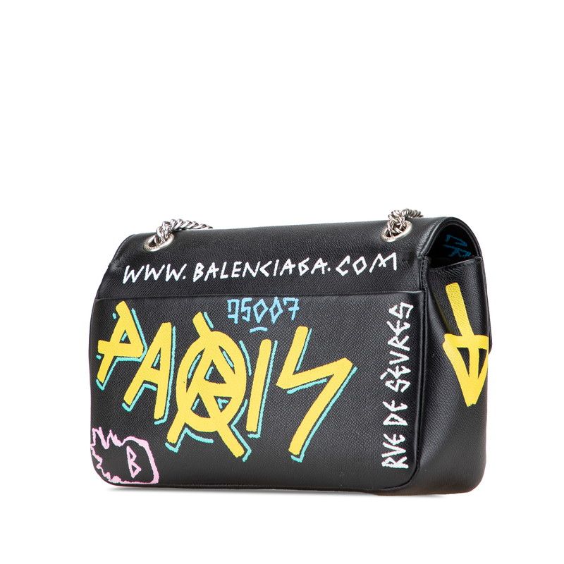 ★BALENCIAGA★ ストール 変形 ロゴ チェーン ブラック マルチカラー バレンシアガ BBラウンドM グラフィティ チェーン ショルダー