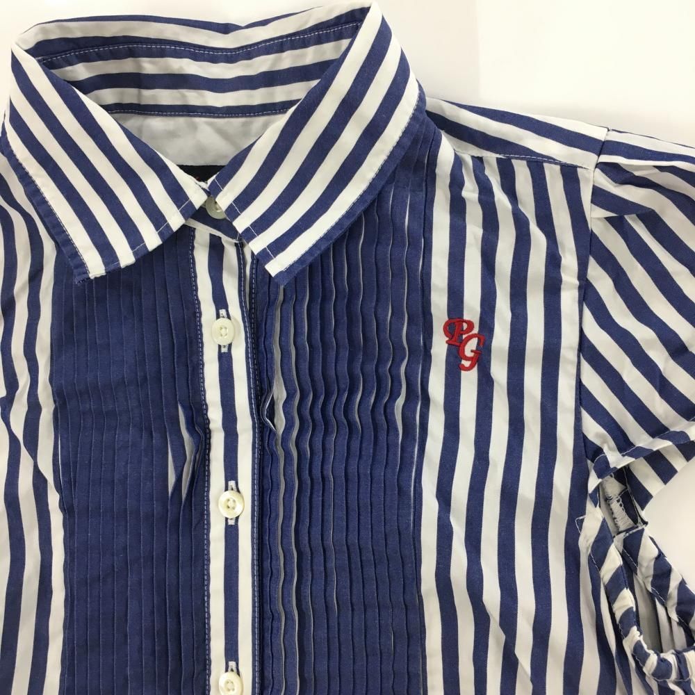 ☆特価☆パーリーゲイツ 半袖ポロワンピース 白×ネイビー ストライプ