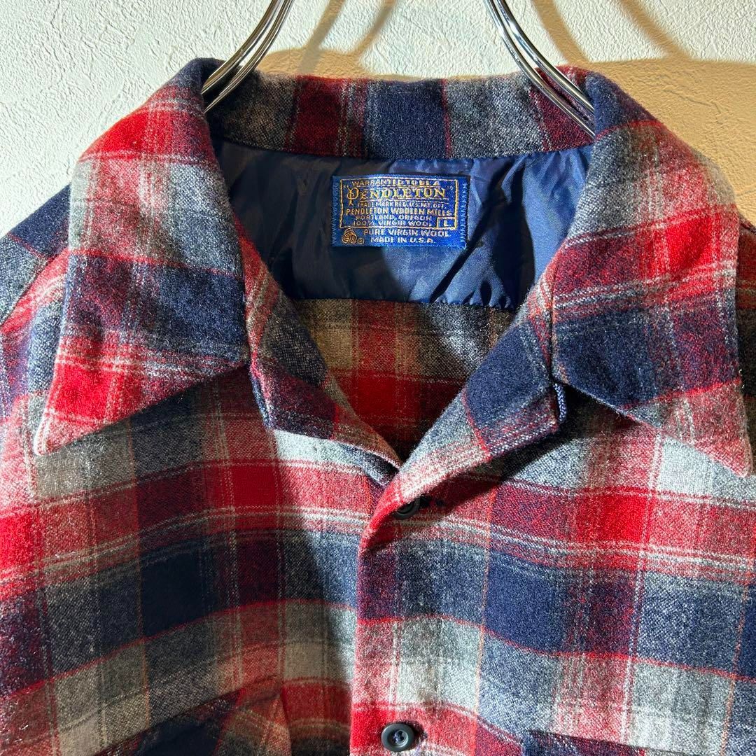 70s 『PENDLETON』オンブレ シャドーチェック ボードシャツ 70s Pendleton オープンカラーウールシャツ オンブレシャドー