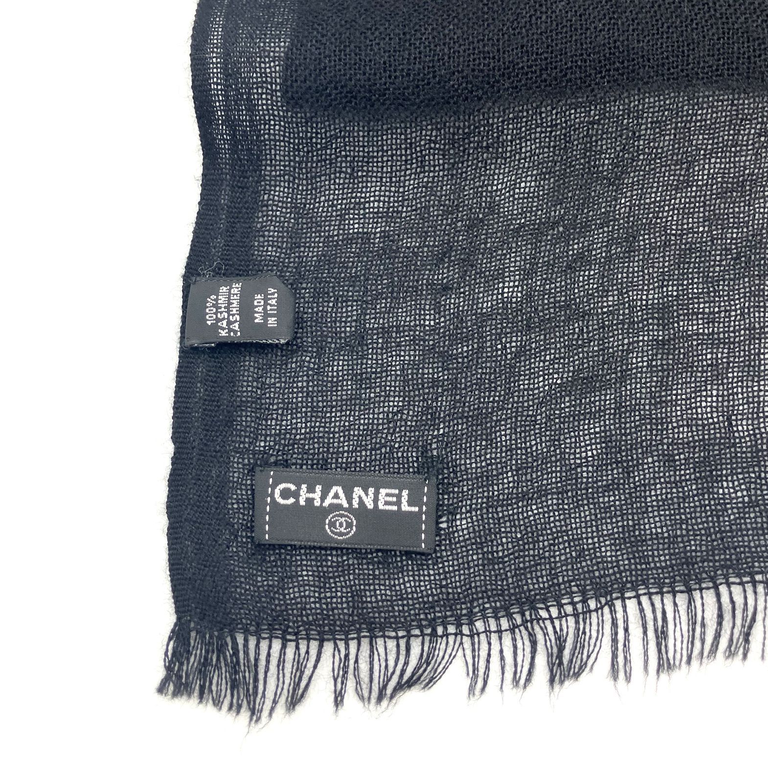 CHANEL シャネル 大判ストール 黒 カシミヤ CHANEL シャネル 大判ストール 黒 カシミヤ