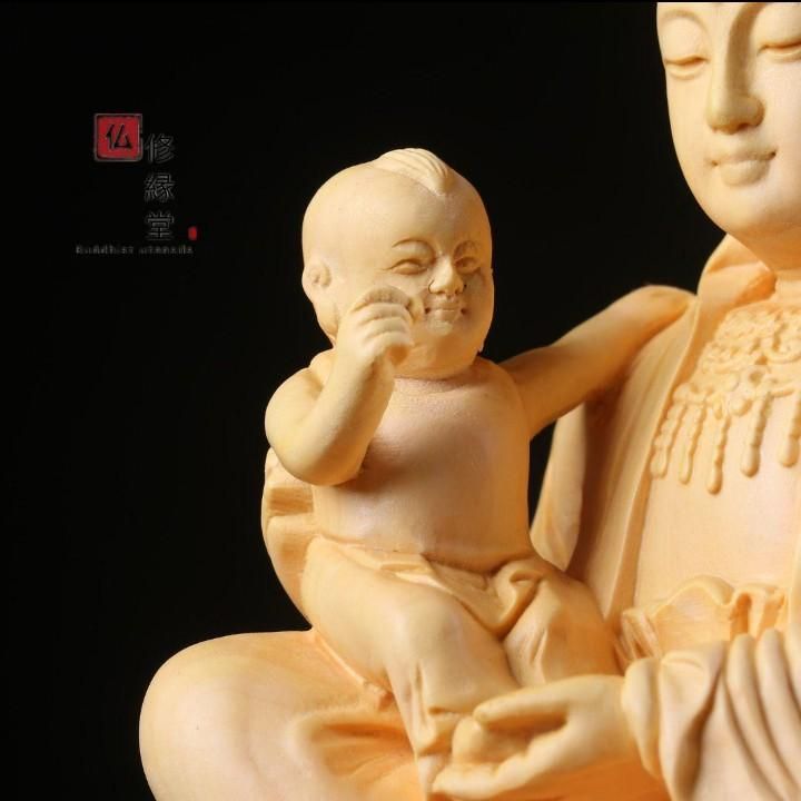 修縁堂】最高級 木彫仏像 慈母観音 送子観音菩薩立像 彫刻 仏師