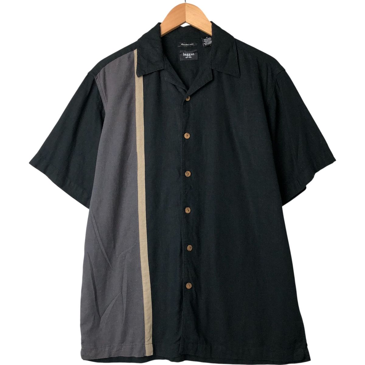 70s Haggar リネンシャツ 古着 ハガー HAGGAR WASHABLE LINEN 半袖 オープンカラー