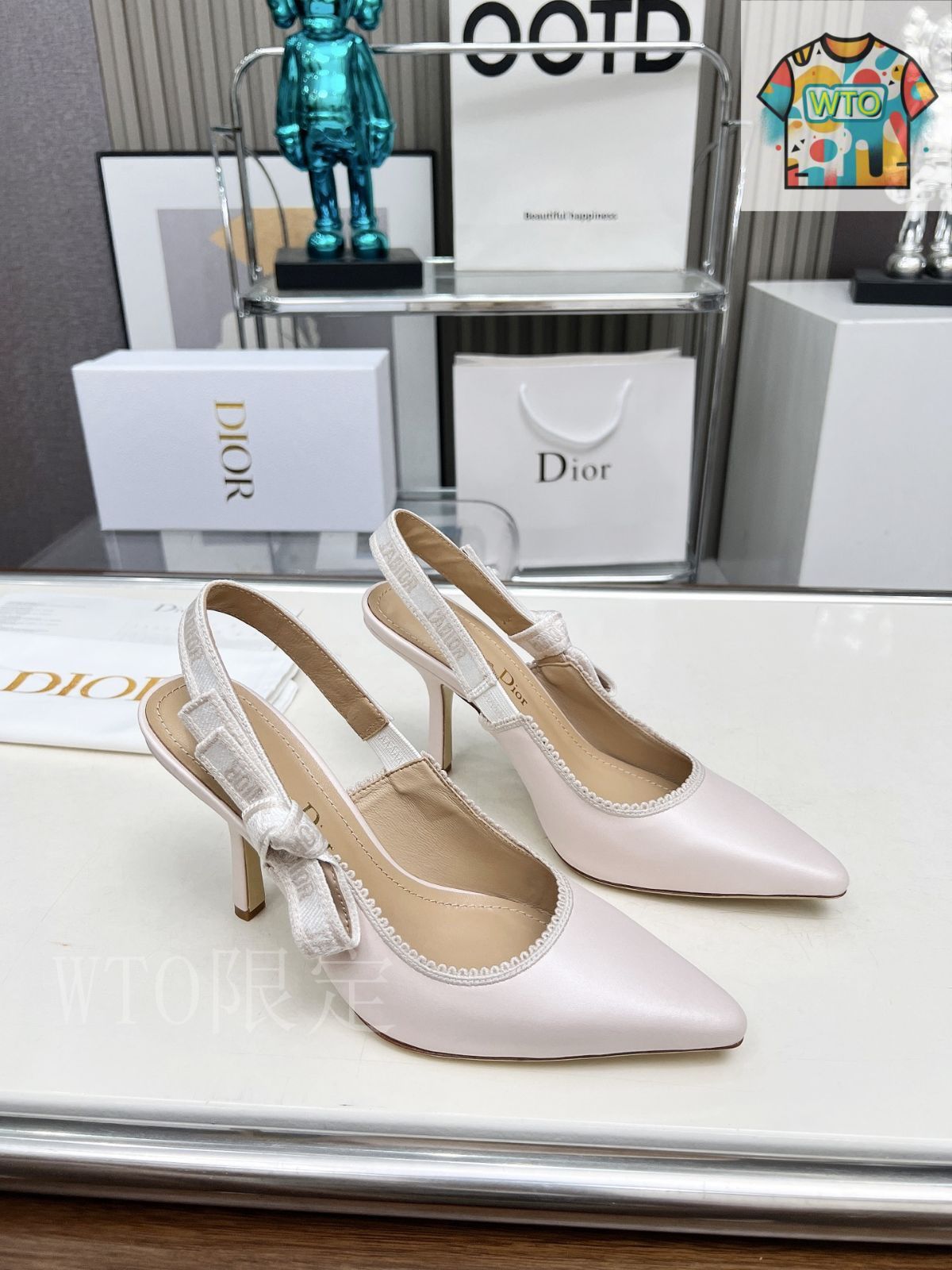 Dior 刺繍ハイヒール アルファベットロゴリボンサンダル08-1