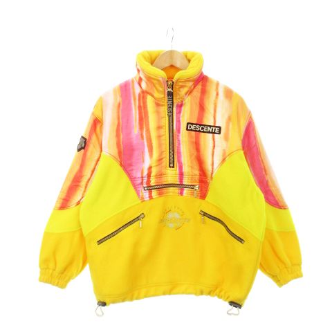 デサント DESCENTE スキーウェア フリースジャケット ハーフジップ プルオーバー 切り替え ロゴ刺繍 小さいサイズ SS 黄 イエロー |AH1 GY09