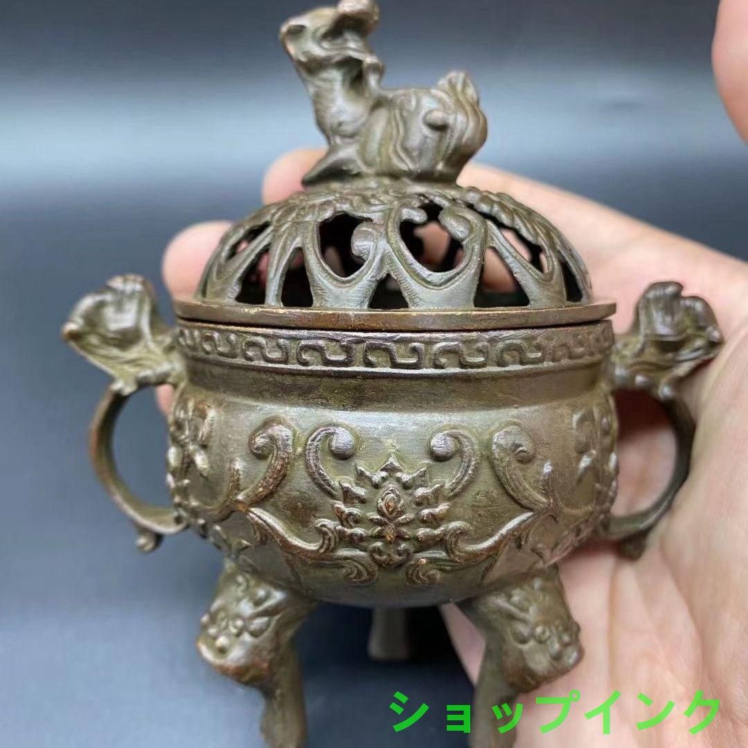 銅製 吉祥三足双耳象炉 香薰炉 装飾品 工芸品 美術品 置物 香炉 双耳三足鼎瑞獣獅子薫香炉 銅製品 工芸品 置物 - メルカリ