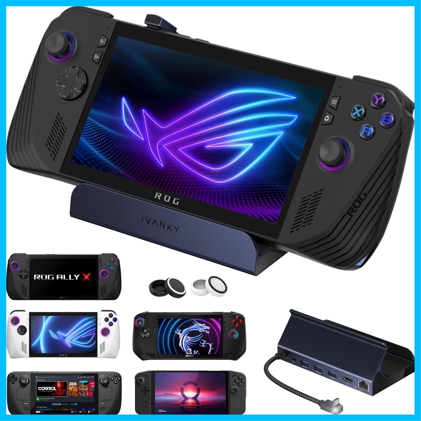 数量 Deck-Lenovo Legion 3.0 Stream ギガビットイーサネット USB Alloy用の8-in-1ハブドッキングステーション HDMI ROG ROG Claw Switchドック ASUS OLED MSI Go用の100W充
