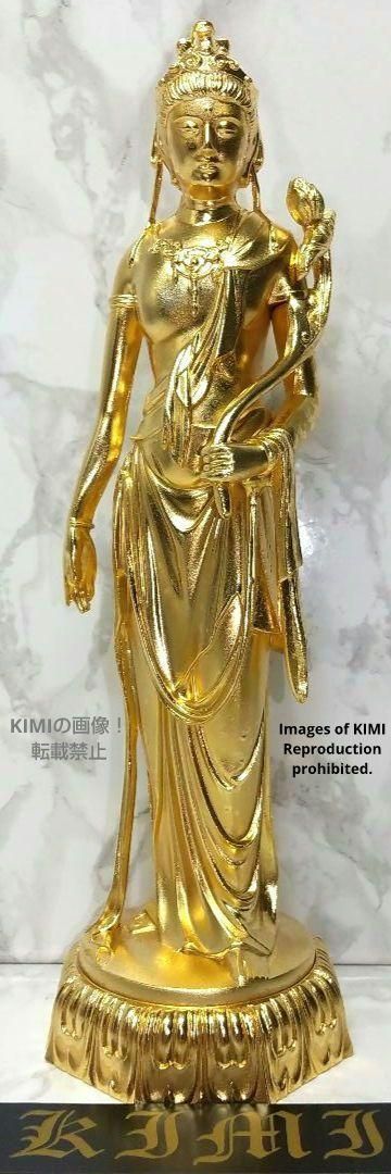 仏像 聖観音菩薩 合金 19cm 仏師 牧田秀雲作 高岡銅器 置物 開運 繁盛