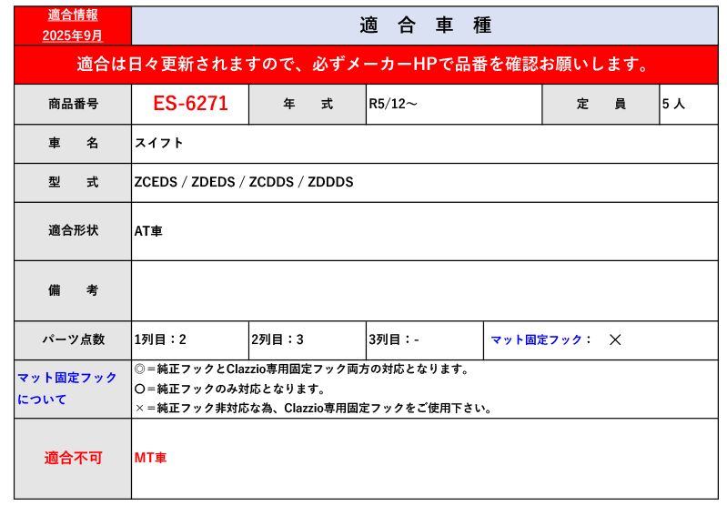 クラッツィオ ZCEDS ZDEDS ZCDDS ZDDDS スイフト AT車 _1台分 R5|12～ 用立体フロアマット ラバータイプ ES-6271 Clazzio