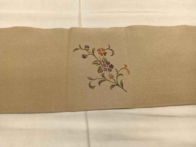 平和屋着物◎九寸名古屋帯 型染め 花鳥文 鬼しぼ縮緬 正絹 逸品