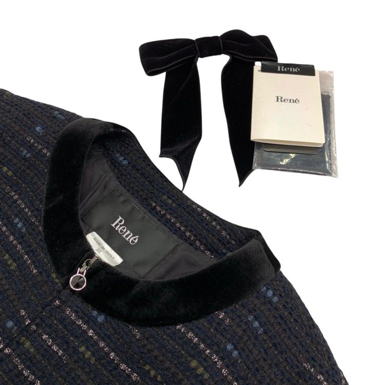 2024年 Rene ルネ ラメツイード ノーカラー コートドレス ジップ