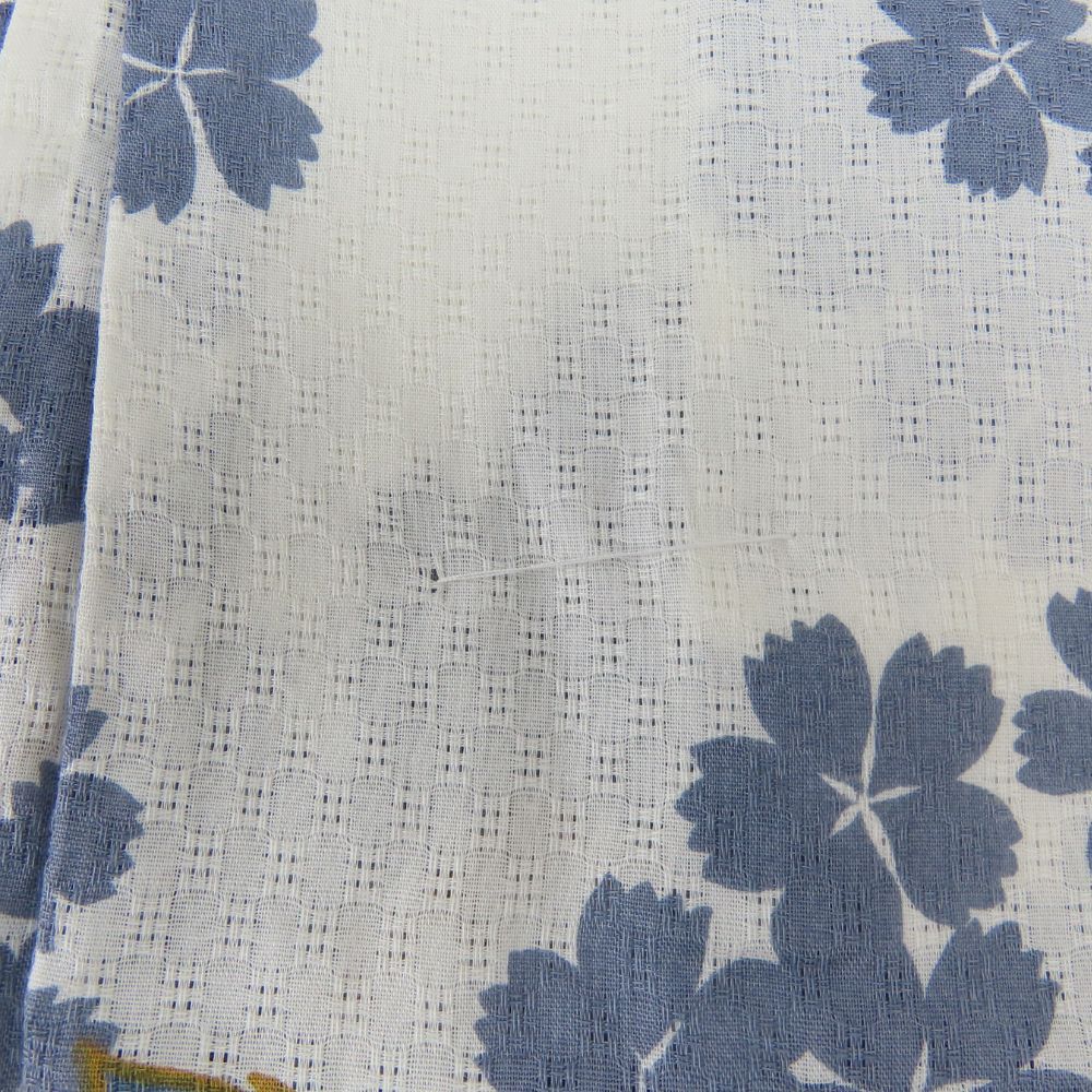 浴衣 2点セット 作り帯 白 黄色系 灰色 くすみカラー 変わり生地