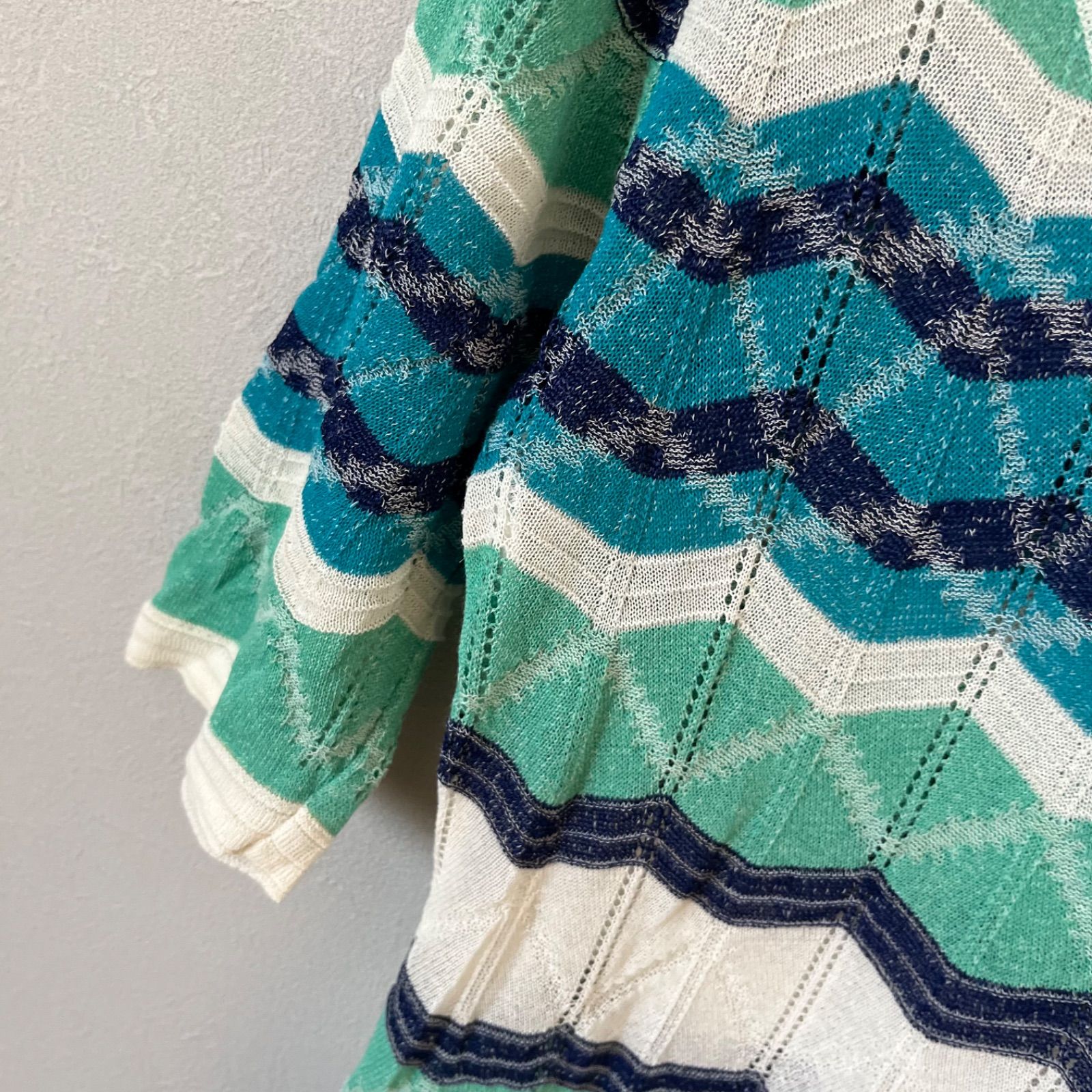 missoni ワンピース z856 MISSONI ミッソーニ ボーダー ホワイトグリーン 薄手