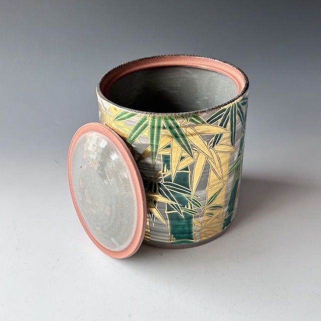 茶道具　乾山写　金彩　竹絵　水指　宮川香雲　共箱　茶会　京焼　棚　作家物　陶芸 Amazon.co.jp: 茶道具 乾山写 金彩 竹絵 水指 宮川香雲 共箱