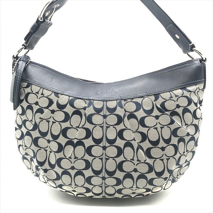 美品 COACH コーチ シグネチャー ワンショルダー バッグ ネイビー  