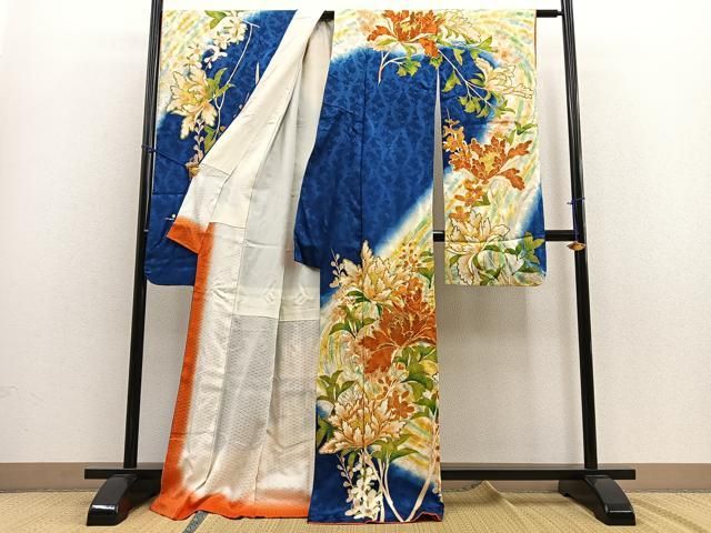 平和屋着物□豪華振袖 駒刺繍 流水草花文 暈し染め 金彩 正絹 平和屋着物□豪華振袖 駒刺繍 流水草花文 暈し染め 金彩 正絹